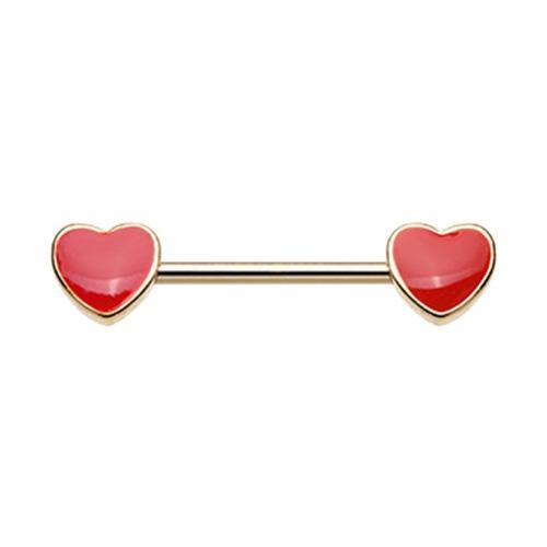 Red Golden True Love Enamel Heart Inlay Nipple Barbell - 1 Piece
