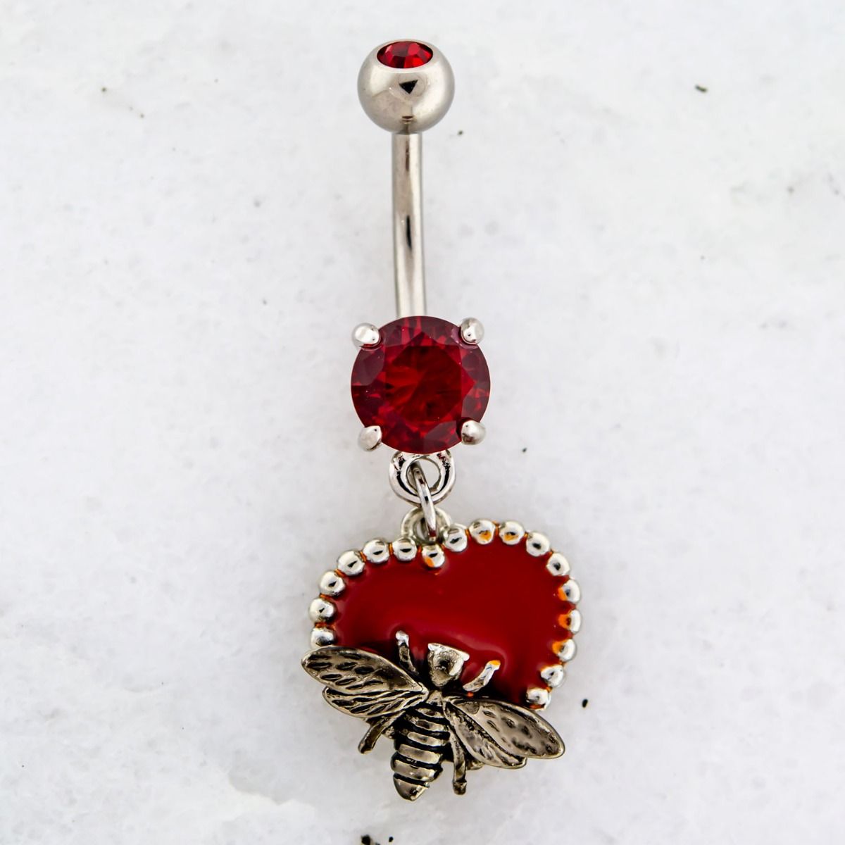 Belly Ring - No Dangle Red Heart With Bee Navel Ring - 1 Piece -Rebel Bod-RebelBod