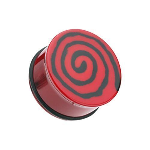 Red Hypnotic Swirls Acrylic Single Flared Ear Gauge Plug - 1 Pair