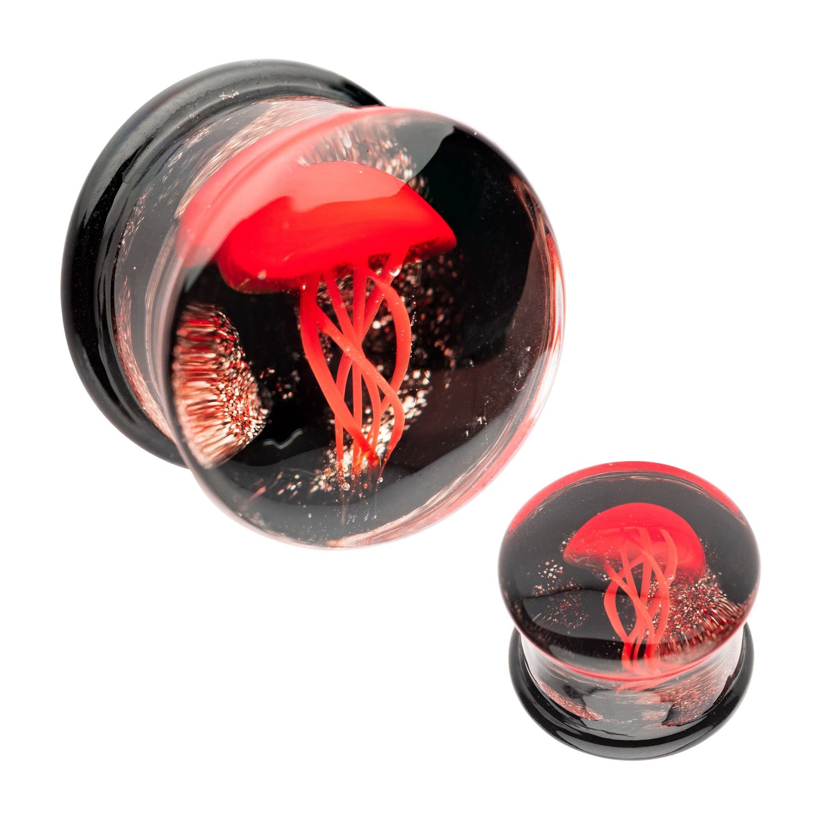 Organics Red Jellyfish Double Flare Glass Plug pgls313r-0pr -Rebel Bod-RebelBod