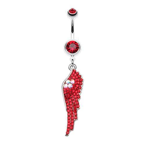 Red Jeweled Angel Wing Sparkle Belly Button Ring
