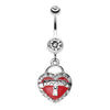 Red Jeweled Heart Lock Charm Dangle Belly Button Ring