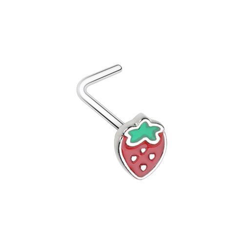 Nose Ring - L-Shaped Nose Ring Red Leafy Strawberry L-Shape Nose Ring -Rebel Bod-RebelBod