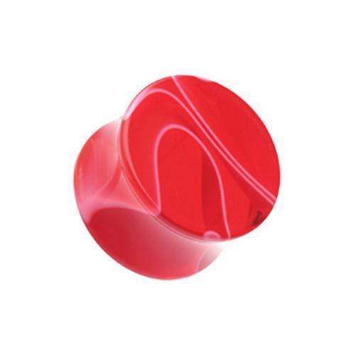 Red Marble Swirl Acrylic Double Flared Ear Gauge Plug - 1 Pair