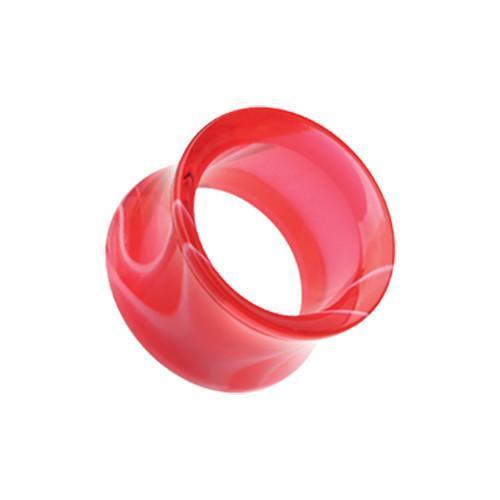Red Marble Swirl Acrylic Double Flared Ear Gauge Tunnel Plug - 1 Pair