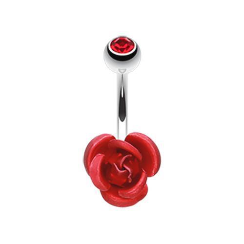 Red Metal Rose Belly Button Ring