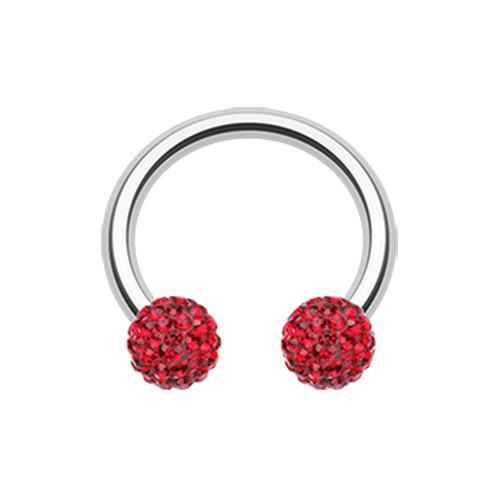 Red Multi-Sprinkle Dot Multi Gem Horseshoe Circular Barbell