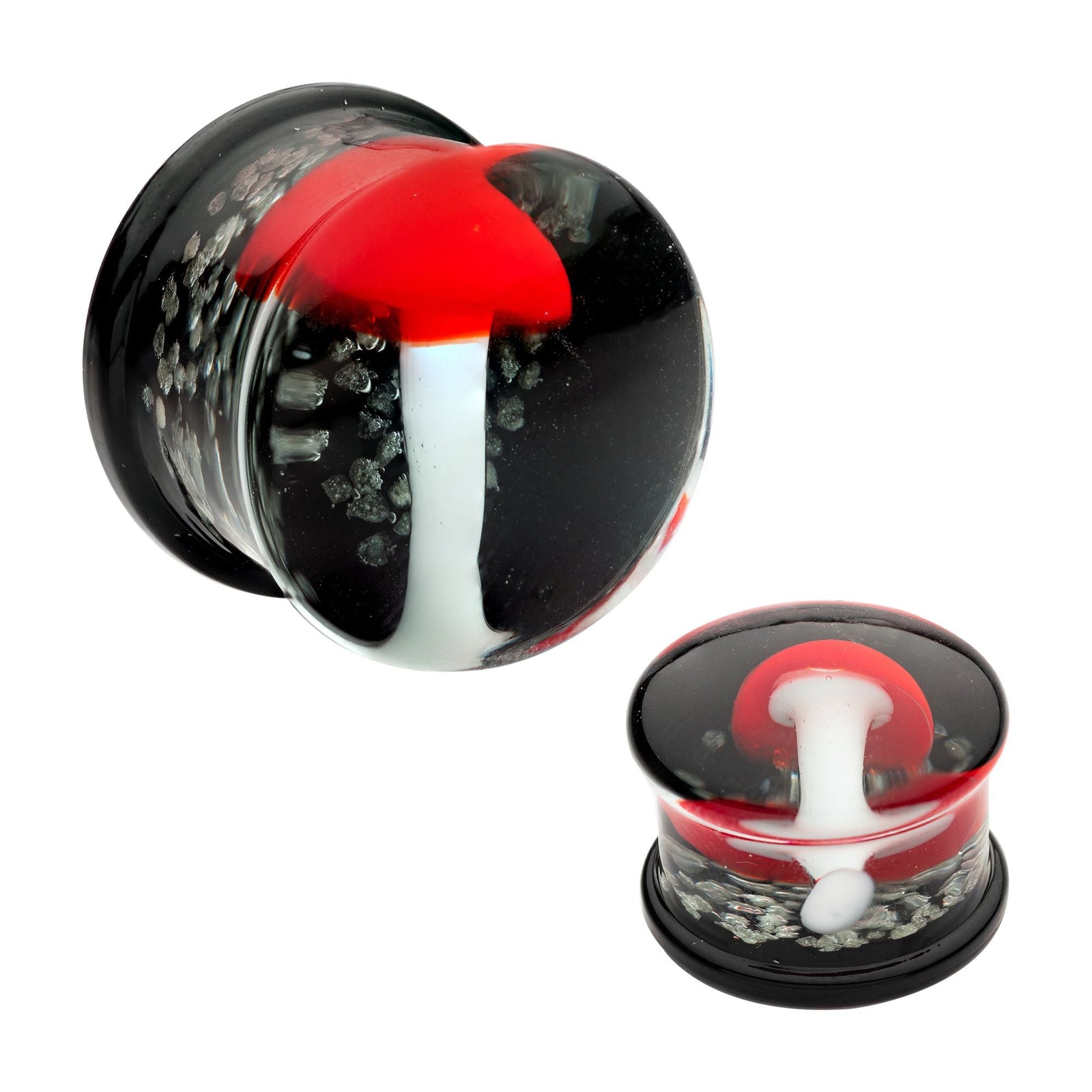 Organics Red Mushroom Double Flare Glass Plug pgls301-2pr -Rebel Bod-RebelBod