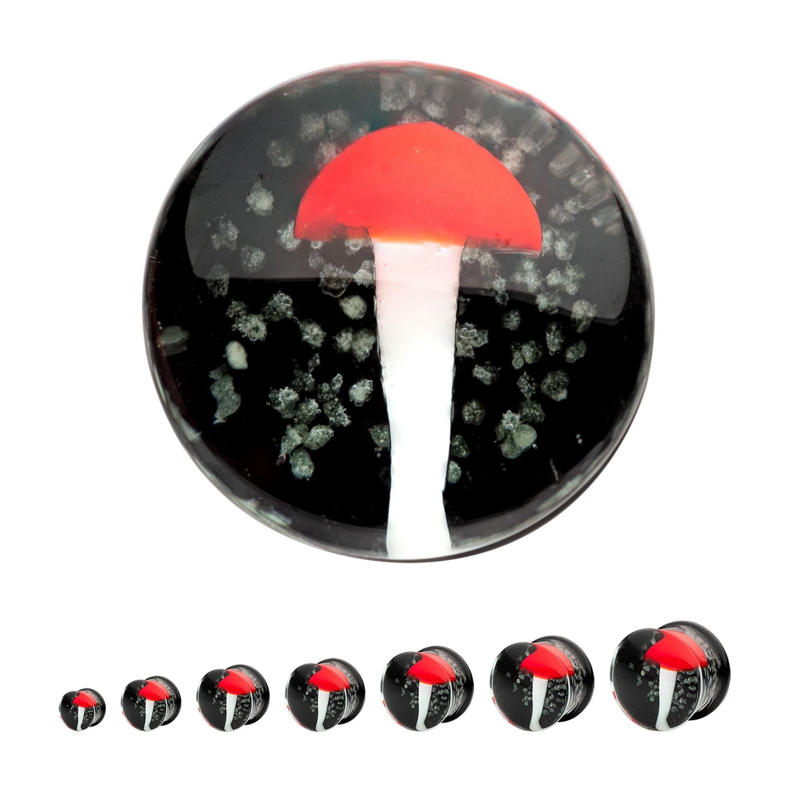 Organics Red Mushroom Double Flare Glass Plug pgls301-2pr -Rebel Bod-RebelBod