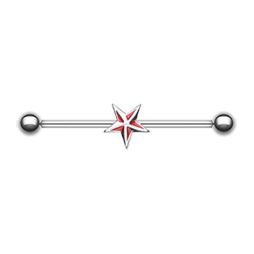 Red Nautical Star Industrial Barbell - 1 Piece