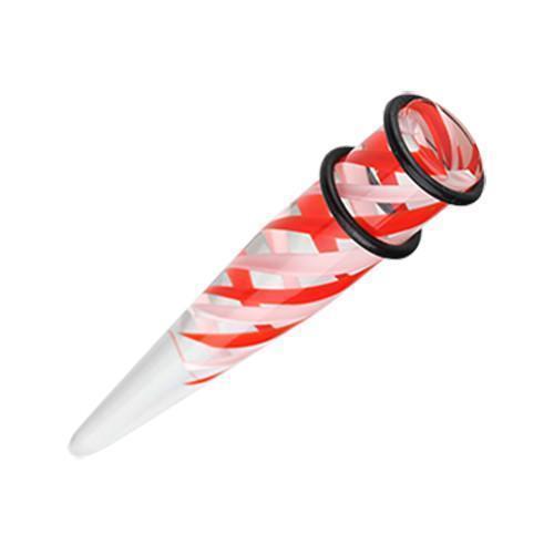 Red Pinstripe Swirls UV Acrylic Ear Stretching Taper - 1 Pair