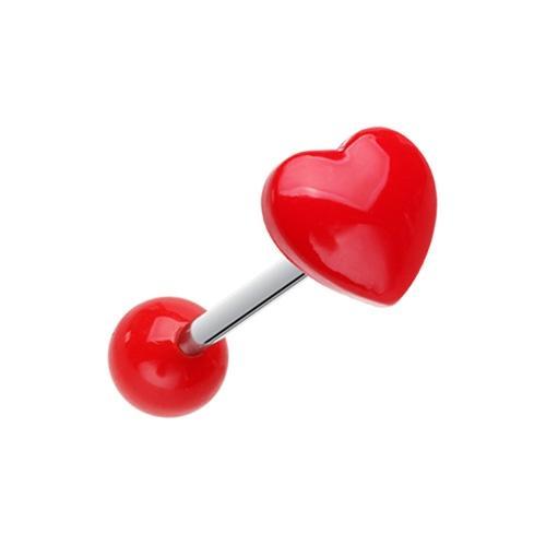 Red Puffy Heart Acrylic Barbell Tongue Ring