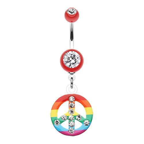 Red Rainbow Pride Peace Dazzle Belly Button Ring
