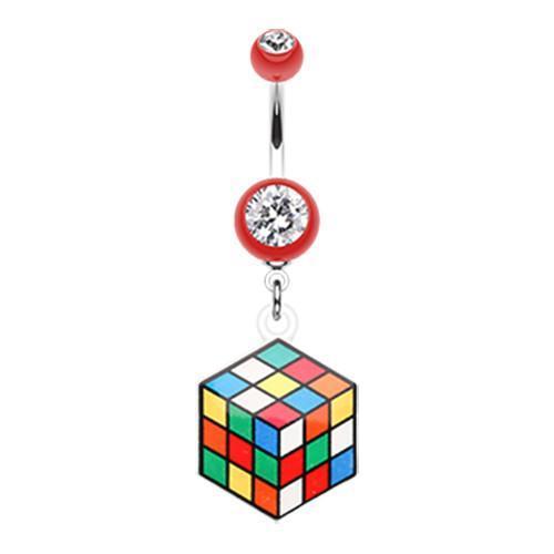 Red Retro Rubix Cube Dangle Belly Ring - Rebel Bod