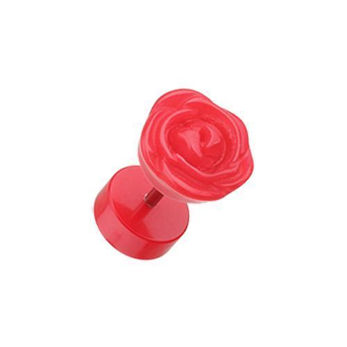 Red Rose Blossom Acrylic Fake Plug - 1 Pair