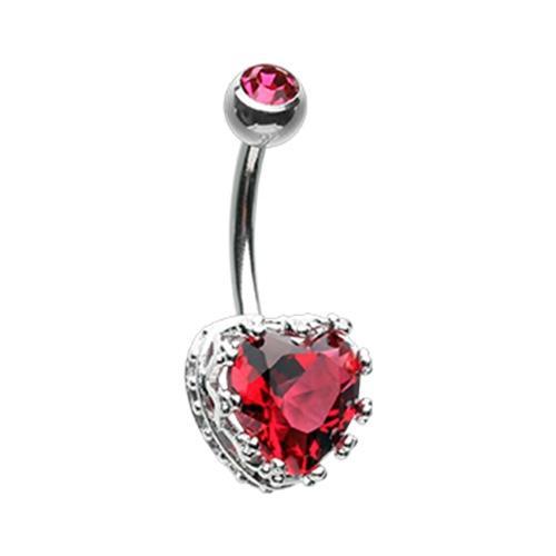 Red Sacred Heart Crown Belly Button Ring