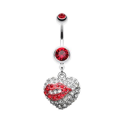 Red Sexy Lip Glam Heart Belly Button Ring