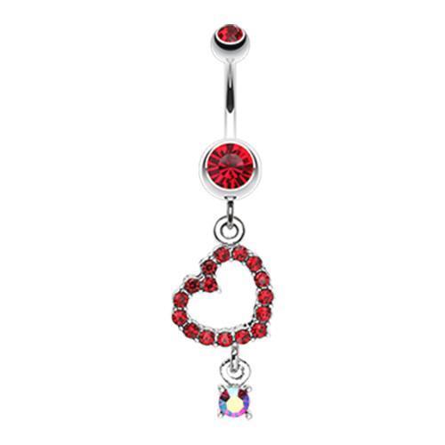 Red Shimmering Heart Gem Dangle Belly Button Ring