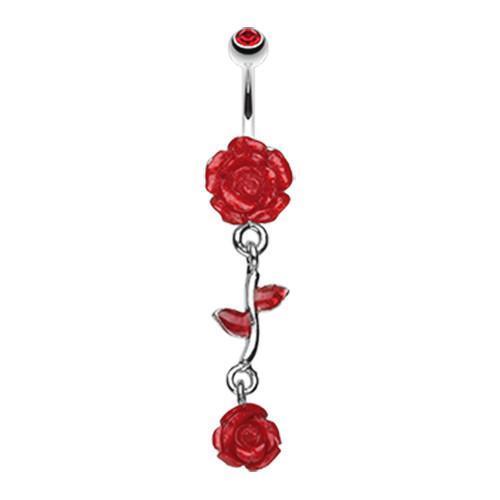 Red Shimmering Rose Vine Belly Button Ring