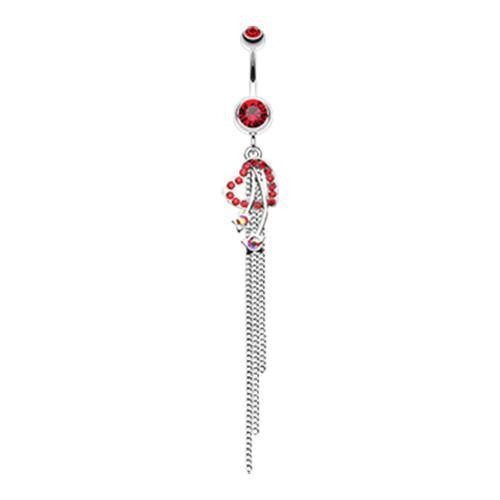 Red Shooting Stars Heart Belly Button Ring