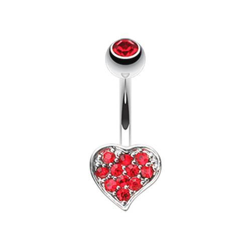 Red Simple Multi-Gem Heart Belly Button Ring