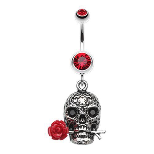 Red Skull Rose Beauty Belly Button Ring