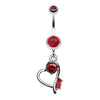 Red Sparkling Stone in Heart Dangle Belly Button Ring