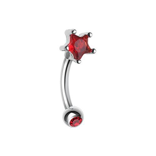 CURVED BARBELL Red Star Gem Prong Curved Barbell Eyebrow Ring -Rebel Bod-RebelBod