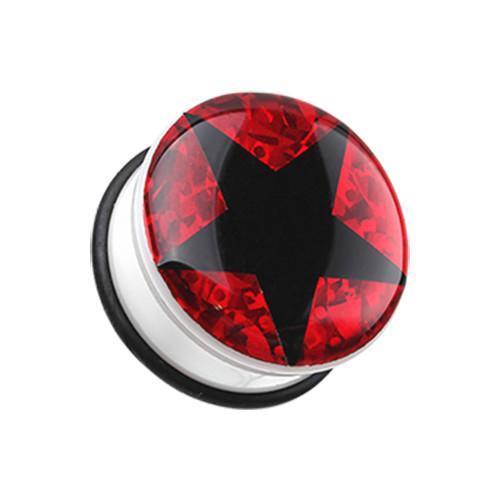 Red Star Glitter Single Flared Ear Gauge Plug - 1 Pair