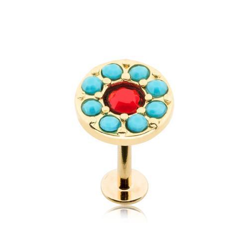 Red/Turquoise Golden Sparkle Turquoise Top Labret