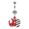 Red Vibrant Anchor Nautical Heart Belly Button Ring