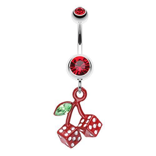 Red Vibrant Cherry Dice Belly Button Ring Rebel Bod