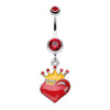 Red Vibrant Crowned Heart Sparkle Belly Button Ring