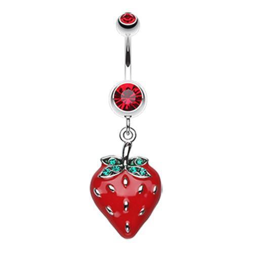 Red Vibrant Strawberry Dangle Belly Button Ring