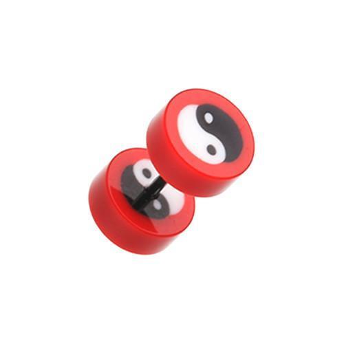 Red Ying Yang Retro UV Acrylic Fake Plug - 1 Pair