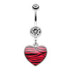 Red Zebra Pattern Heart Belly Button Ring