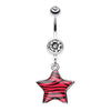 Red Zebra Star Dangle Belly Button Ring
