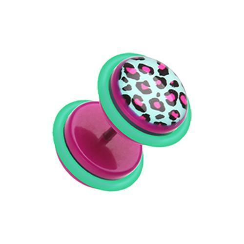 Retro Leopard Acrylic Fake Plug w/ O-Rings - 1 Pair