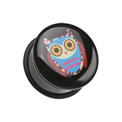 Retro Owl Single Flared Ear Gauge Plug - 1 Pair