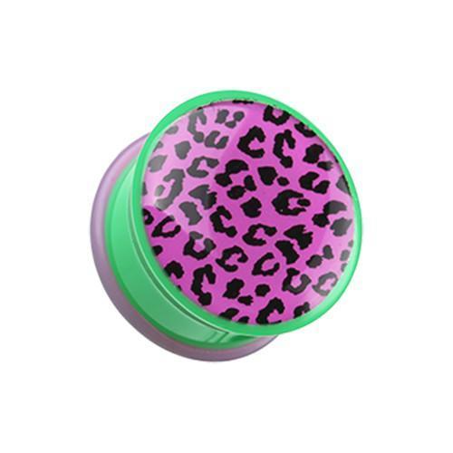 Retro Purple Leopard Print Single Flared Ear Gauge Plug - 1 Pair