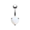 Rhodium Plated/Opal Heart Prong Sparkle Belly Button Ring