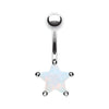 Rhodium Plated/Opal Star Prong Sparkle Belly Button Ring