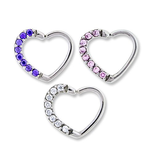 SEAMLESS RING Right Side -Pave Gem Annealed Heart Daith Ring  - 1 Piece -Rebel Bod-RebelBod