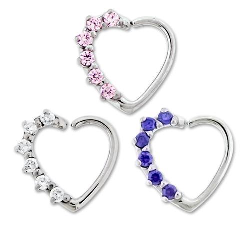 Right Side Prong Gem Annealed Heart Daith Ring Bendable Ring - 1 Piece