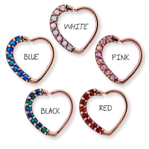 SEAMLESS RING Right Side Rose Gold Opal Heart Daith Ring  - 1 Piece -Rebel Bod-RebelBod