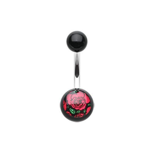 Romantic Red Rose Acrylic Logo Belly Button Ring