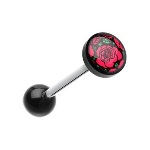 Romantic Red Rose Logo Acrylic Barbell Tongue Ring