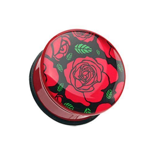 Romantic Rose Flower Single Flared Ear Gauge Plug - 1 Pair