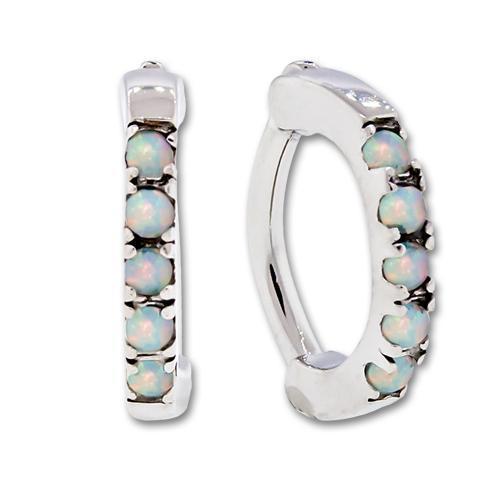 Clicker - Cartilage | Septum Rook Clicker 316L Steel Curved 5 Round White Synthetic Opals - 1 Piece -Rebel Bod-RebelBod