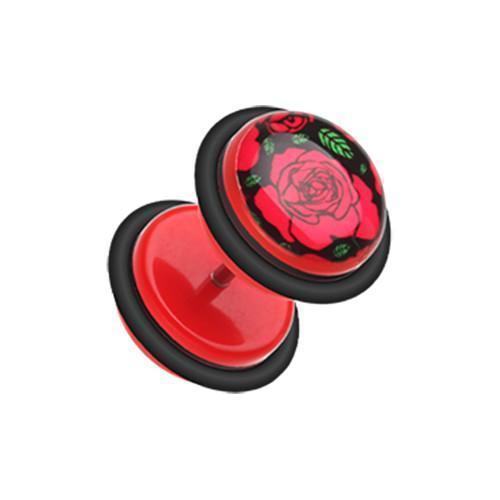 Rose Bloom Acrylic Fake Plug w/ O-Rings - 1 Pair